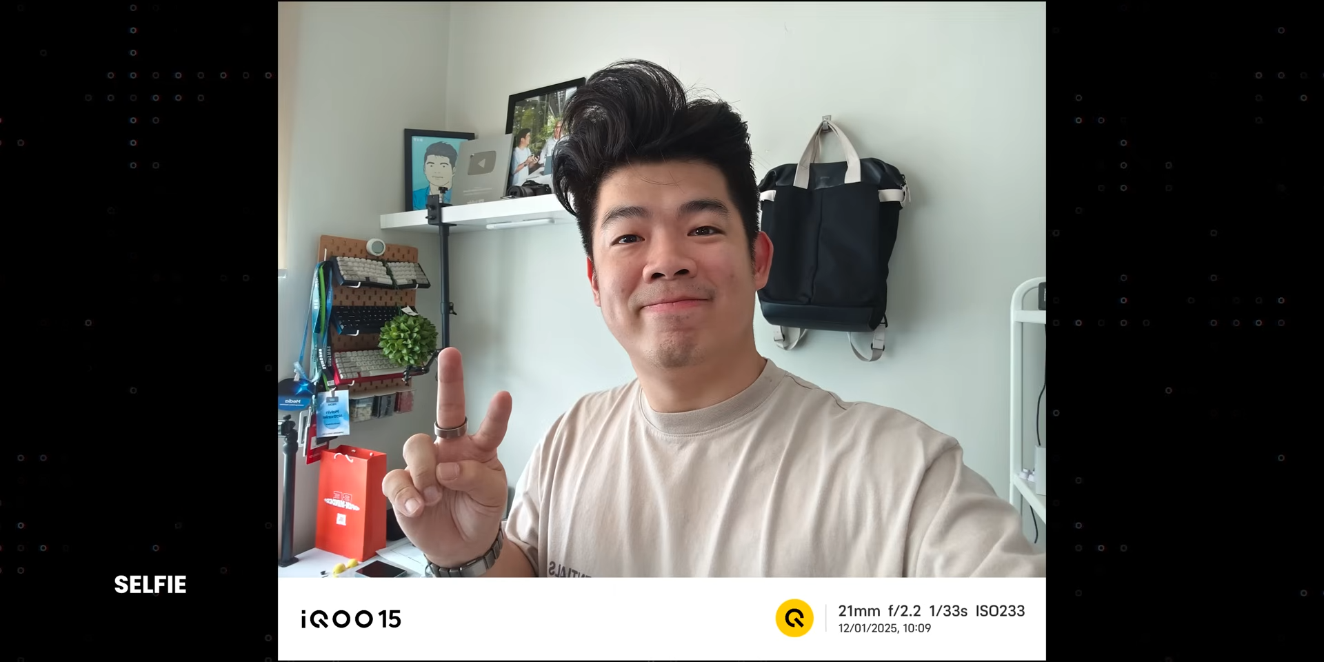 Hasil foto selfie menggunakan kamera depan iQOO 15 di 21mm
