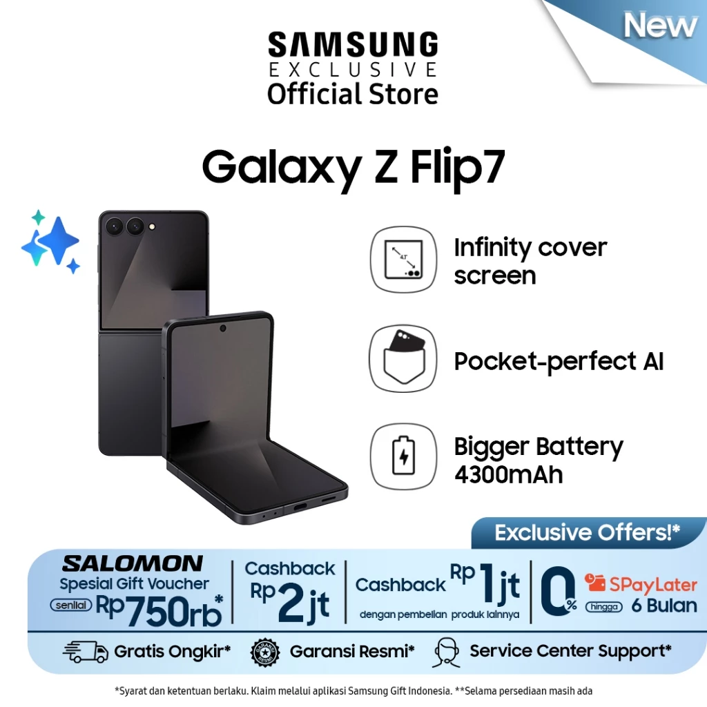 Samsung Galaxy Z Flip7 12/512GB - Jetblack | Smartphone AI | Hp Lipat | Kamera 50MP | 4300 mAh