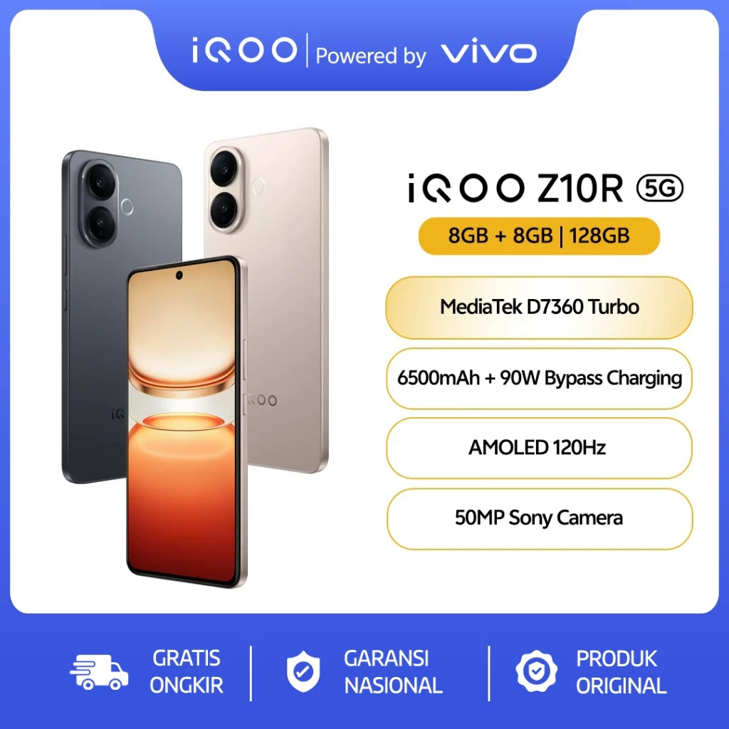iQOO Z10R, MediaTek Dimensity 7360-Turbo, 6500mAh 90W Bypass Charging, 120Hz AMOLED 3000nit, 50MP Sony IMX + Ultrawide...