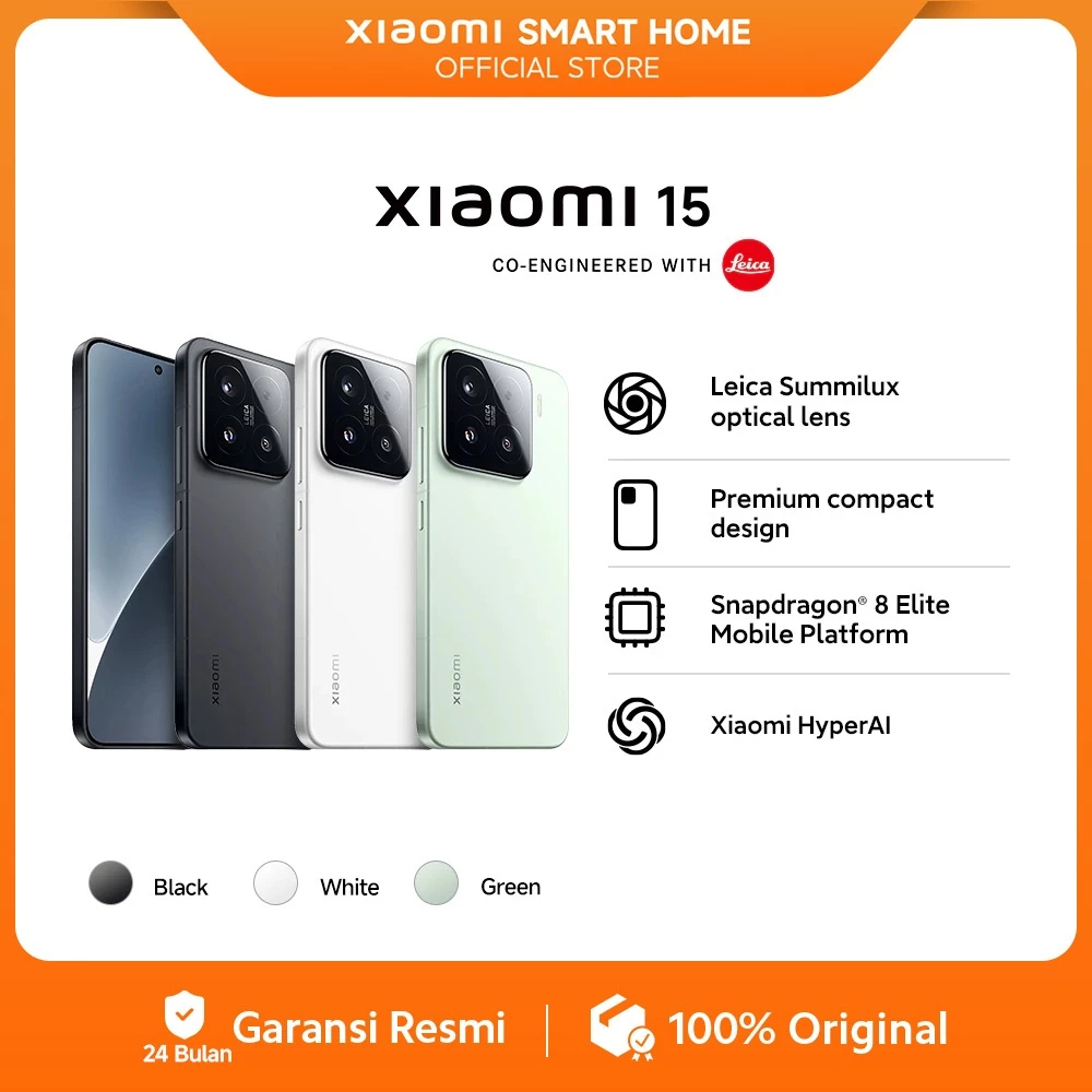 Xiaomi 15 (12/256GB) (12/512GB) | Leica Summilux Optical Lens | Premium compact design | Snapdragon 8 Elite Mobile Platform | Xiaomi