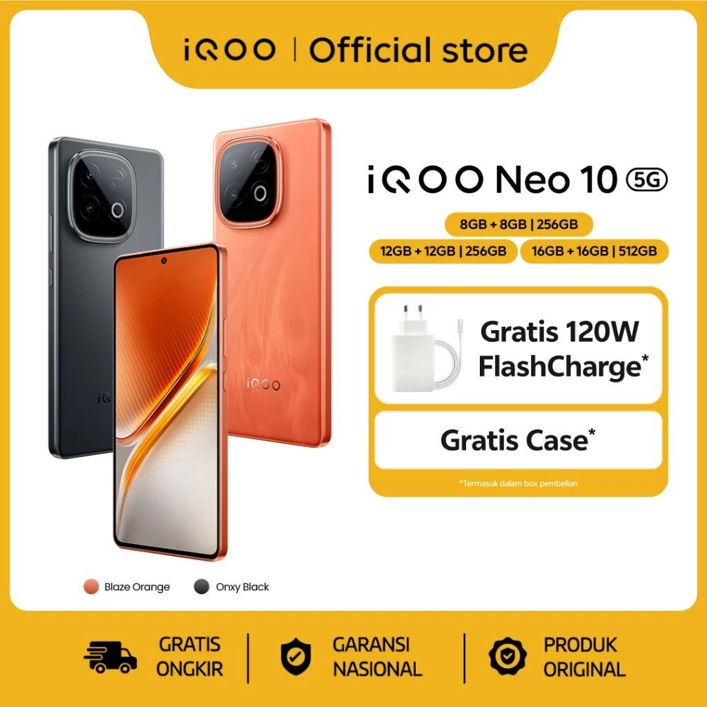 iQOO Neo 10, 1st Snapdragon 8s Gen 4 + Q1 (Dual Chipset), 7K VC Cooling System, 7000 mAH + 120 watt, 144Hz AMOLED, 50MP Sony IMX