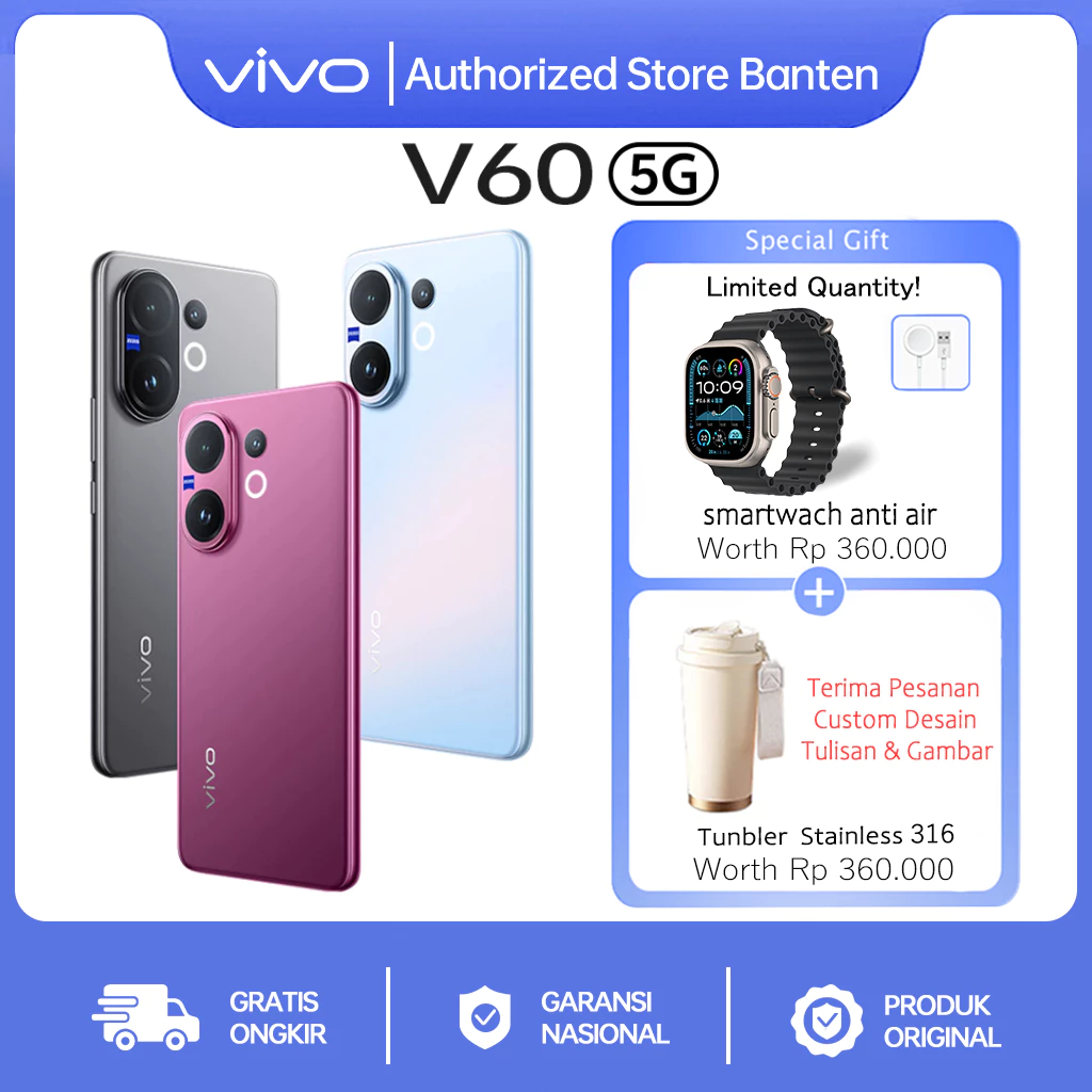 vivo V60 5G 10x Zoom Telephoto, ZEISS Multifocal Potrait, Snapdragon 7 Gen 4, vivo AI, IP68+IP69