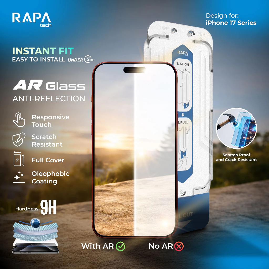 [Screen Protector iPhone 17] RAPA tech Premium AR Tempered Glass for iPhone 17 / 17 Air / 17 Pro / 17 Pro Max / 16 Pro /16 / 15 Anti...