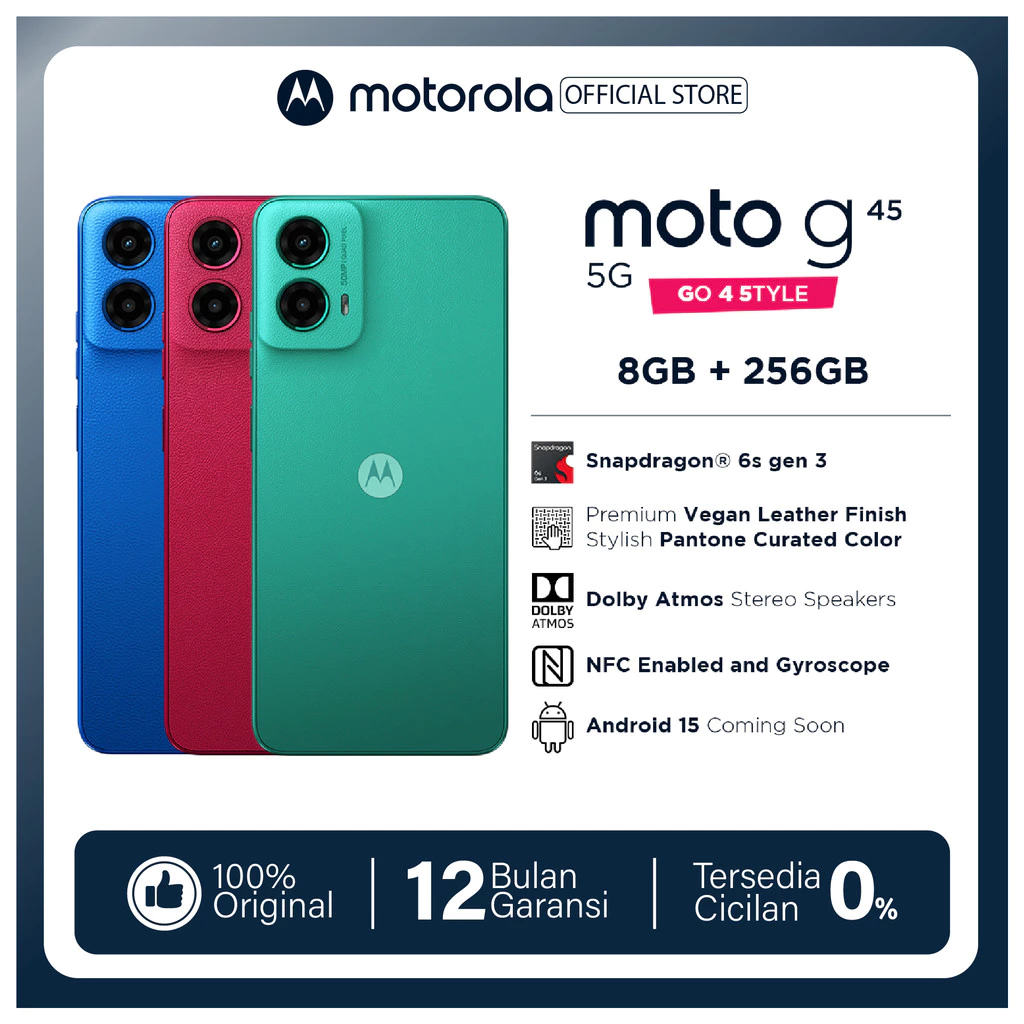 Moto G45 5G 8/256GB - 16GB RAMBoost - Snapdragon6s Gen3 - 6.5" Display 120Hz - IP52 GG3 - 50MP MainCamera - 16MP Selfie...