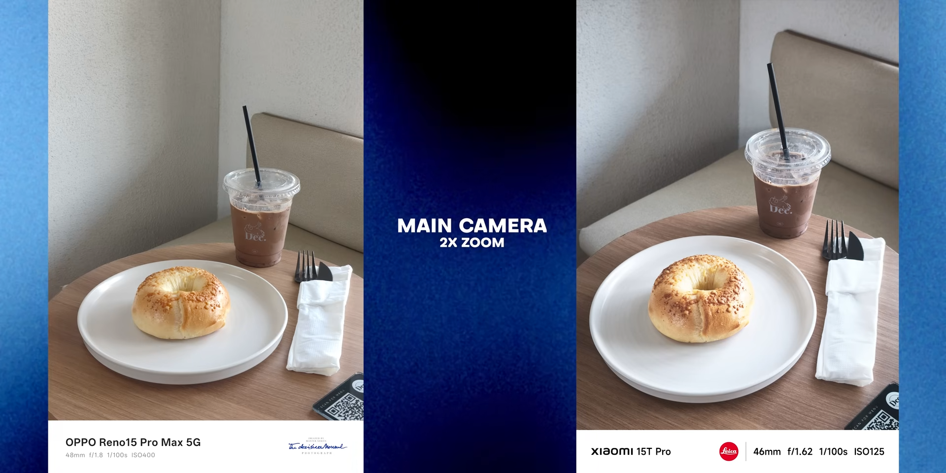 Perbandingan foto makanan 2x zoom antara OPPO Reno 15 Pro Max dan Xiaomi 15T Pro