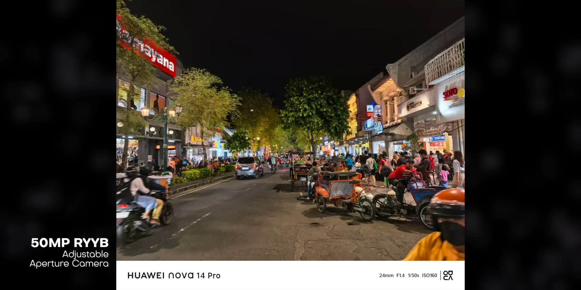 Foto suasana malam Jalan Malioboro Yogyakarta dengan kamera utama Huawei Nova 14 Pro