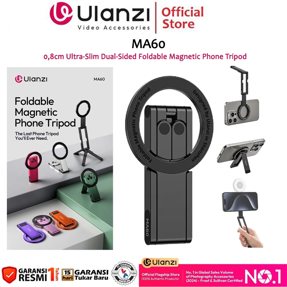 ULANZI MA60 Mini Magnetic Tripod Handphone – Tripod Meja Portable Aluminium untuk iPhone, bisa jadi selfie stick & tripod konten