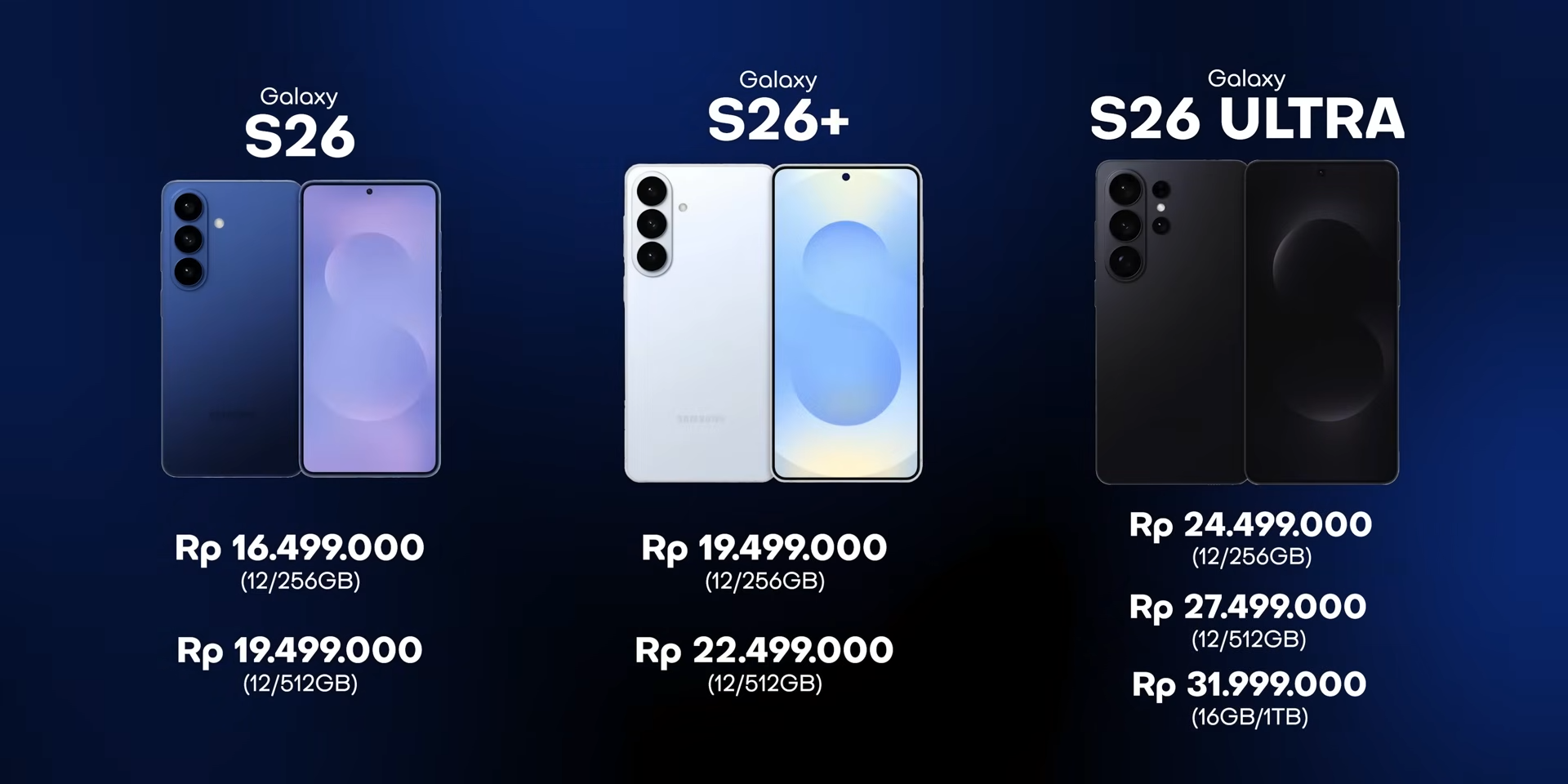 Harga resmi Galaxy S26, S26 Plus, dan S26 Ultra di Indonesia mulai dari Rp16.499.000 hingga Rp31.999.000