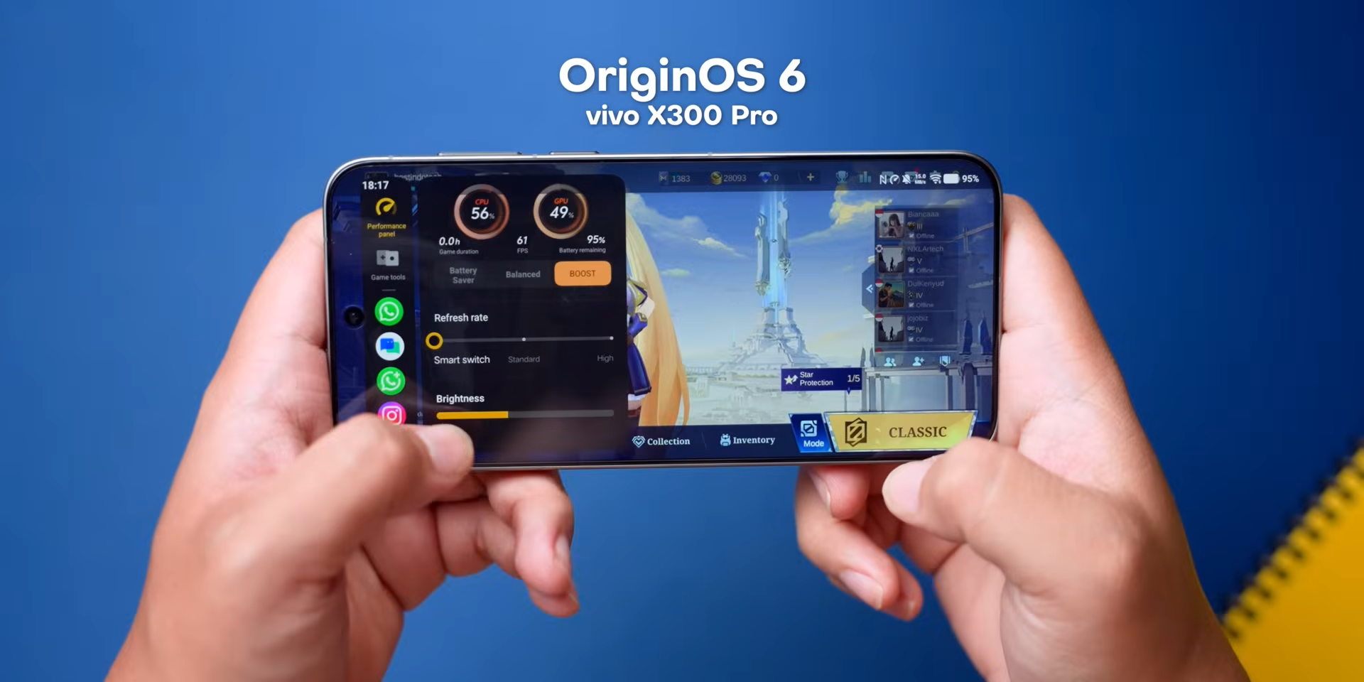  Fitur game tools OriginOS 6 di Vivo X300 Pro saat bermain game dengan panel performance dan brightness