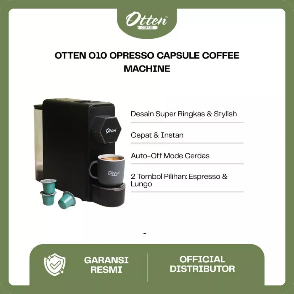 Mesin Kopi Kapsul Nespresso Compatible / Otten O10 Opresso Capsule Coffee Machine (Matte Black)