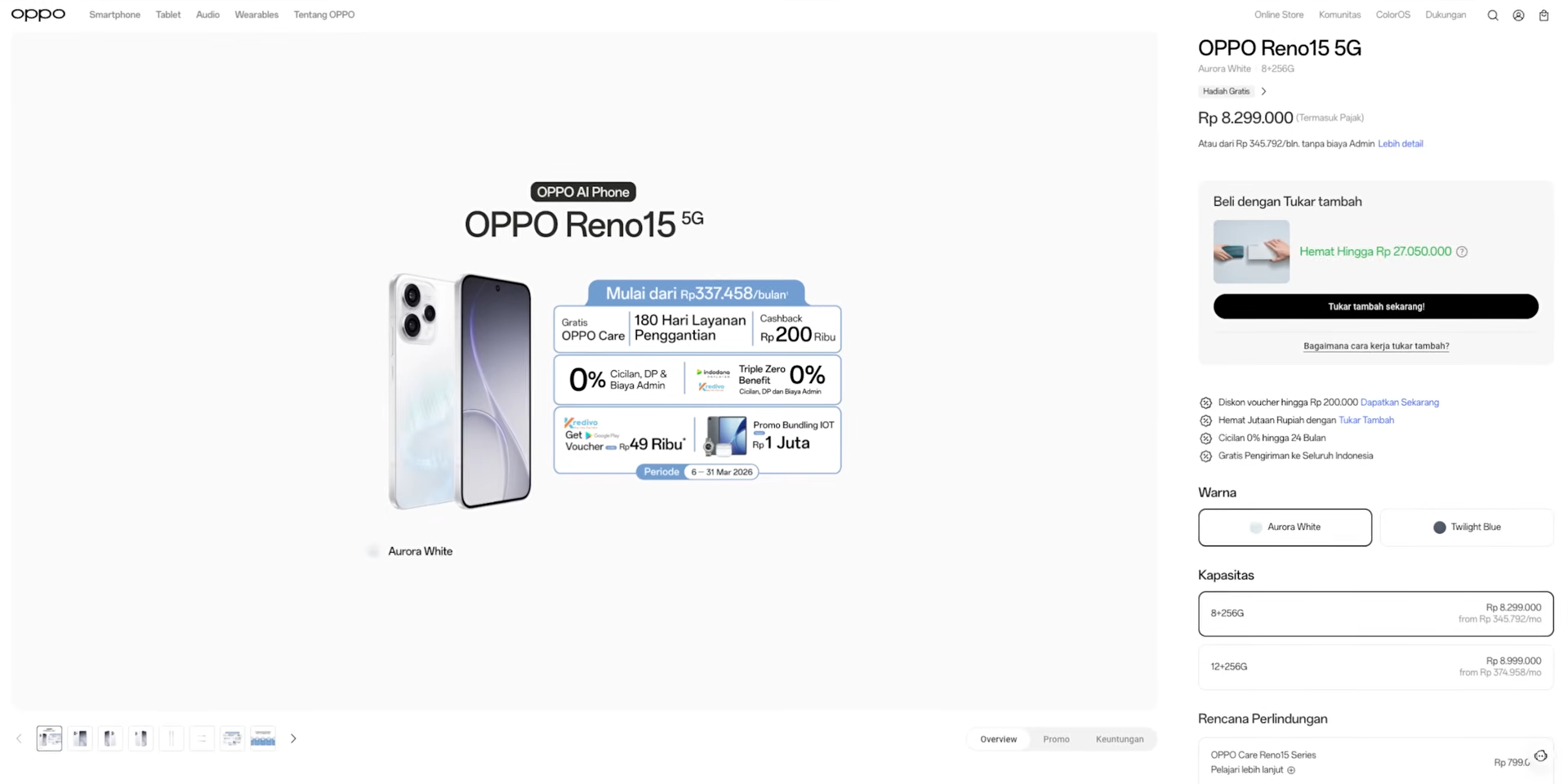 OPPO Reno 15 tersedia mulai Rp8.299.000 untuk varian 8/256GB