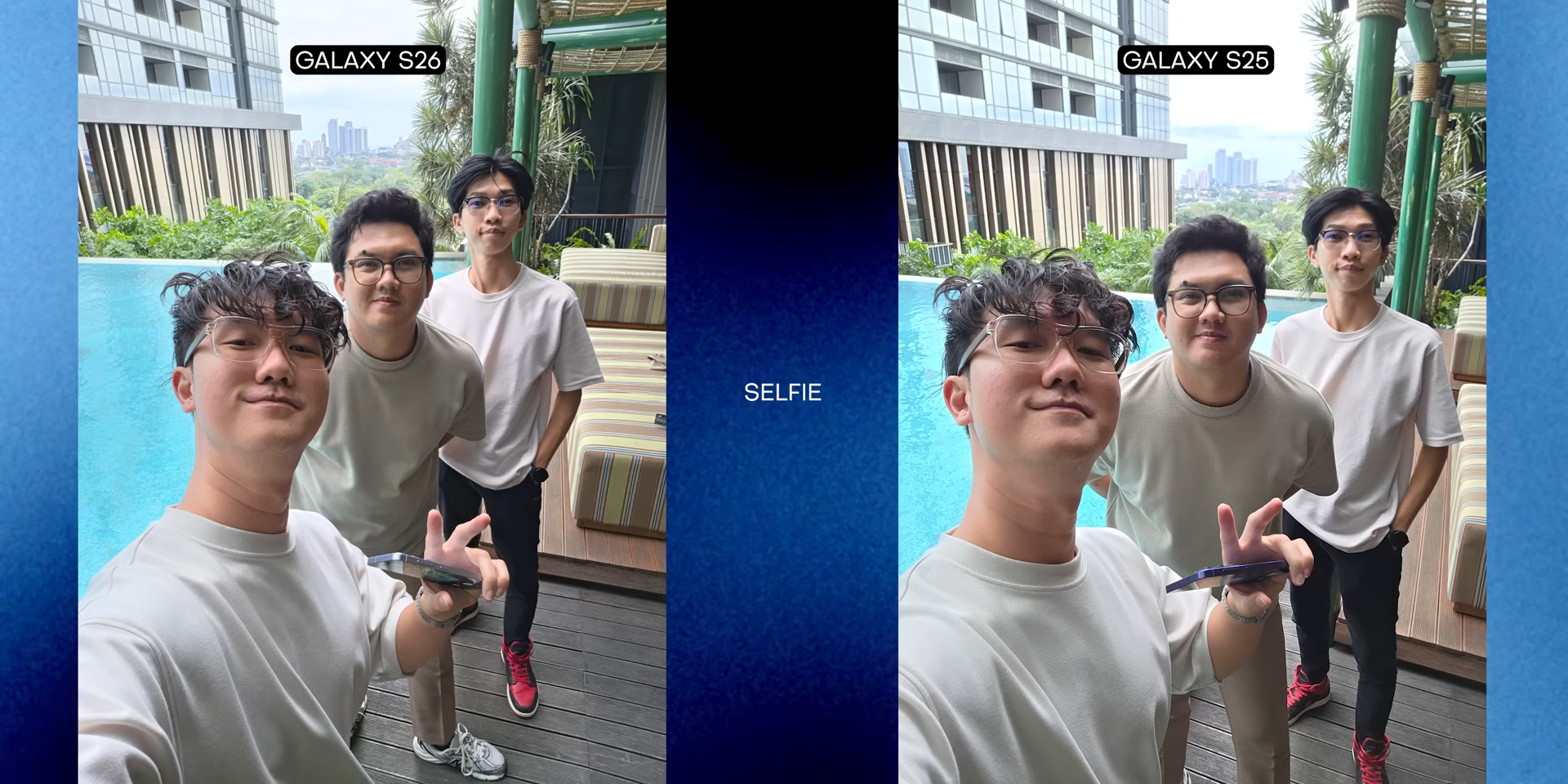Perbandingan selfie Galaxy S26 vs S25 dengan setup kamera depan 12MP yang identik