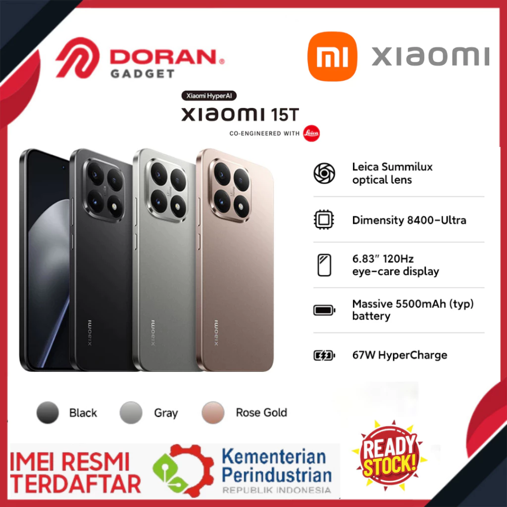 Xiaomi 15T 12/512GB Leica Summilux Optical Lens Dimensity 50MP Camera 8400-Ultra - Garansi Resmi