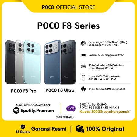 POCO F8 Series | POCO F8 Pro (12/512GB) | POCO F8 Ultra (16/512GB) | Snapdragon® 8 Elite Gen 5* | Baterai Besar 6500mAh*