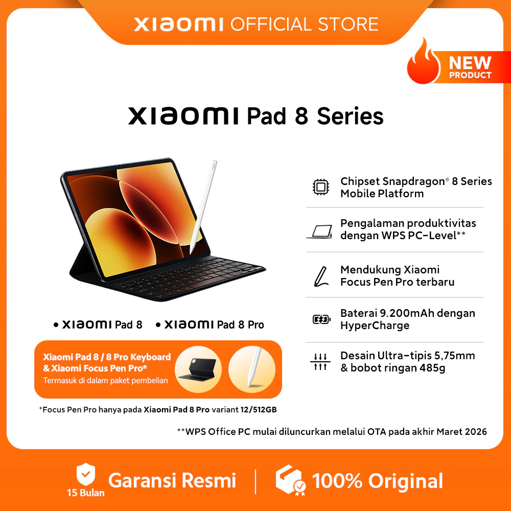 Xiaomi Pad 8 Series | Xiaomi Pad 8 Pro (8/256GB) (12/512GB) | Pengalaman produktivitas dengan WPS PC-Level | Chipset Snapdragon®