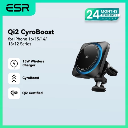 ESR Qi2 15W Wireless Car Charger with CryoBoost HaloLock Phone Holder Mobil Air Vent Dashboard