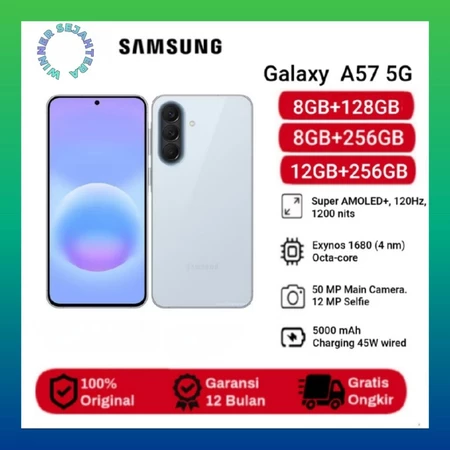 Samsung Galaxy A57 5G 8GB+128GB | 8GB+256GB | 12GB+256GB dengan Baterai 5000 mAh, Desain Elegan, Kamera Canggih