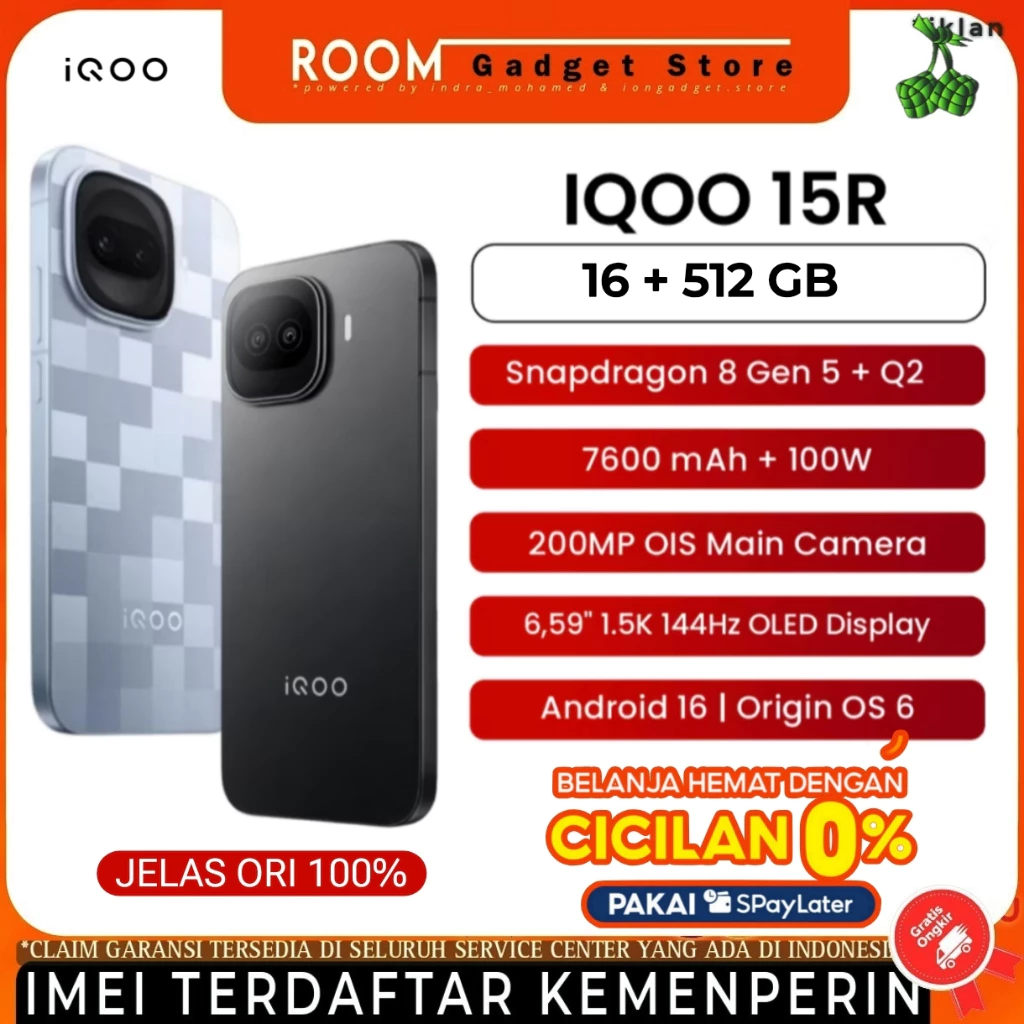 iQOO 15R 5G RAM 12/512GB Snapdragon 8 Gen5 Baterai 7600mAh 100W Gaming