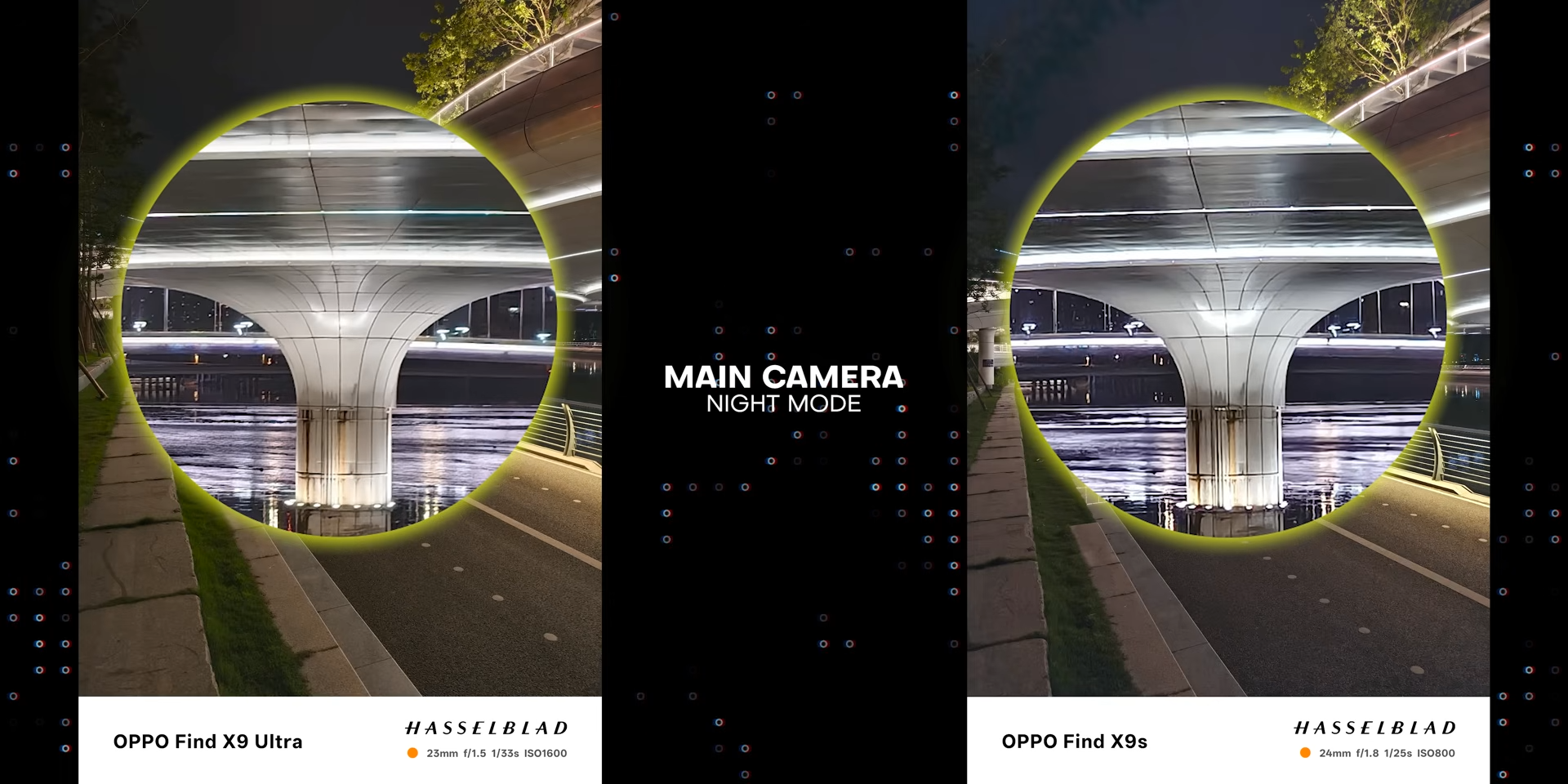 Perbandingan hasil foto malam di bawah jembatan dengan main camera Find X9 Ultra dan Find X9s