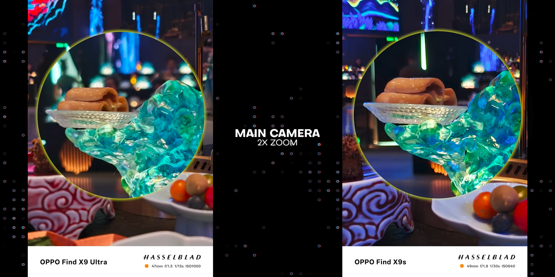 Perbandingan hasil foto 2x zoom makanan dengan main camera Find X9 Ultra dan Find X9s