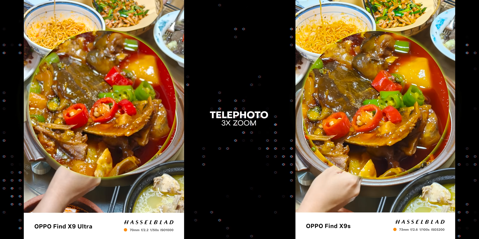 Perbandingan hasil foto makanan telephoto 3x dengan Find X9 Ultra dan Find X9s