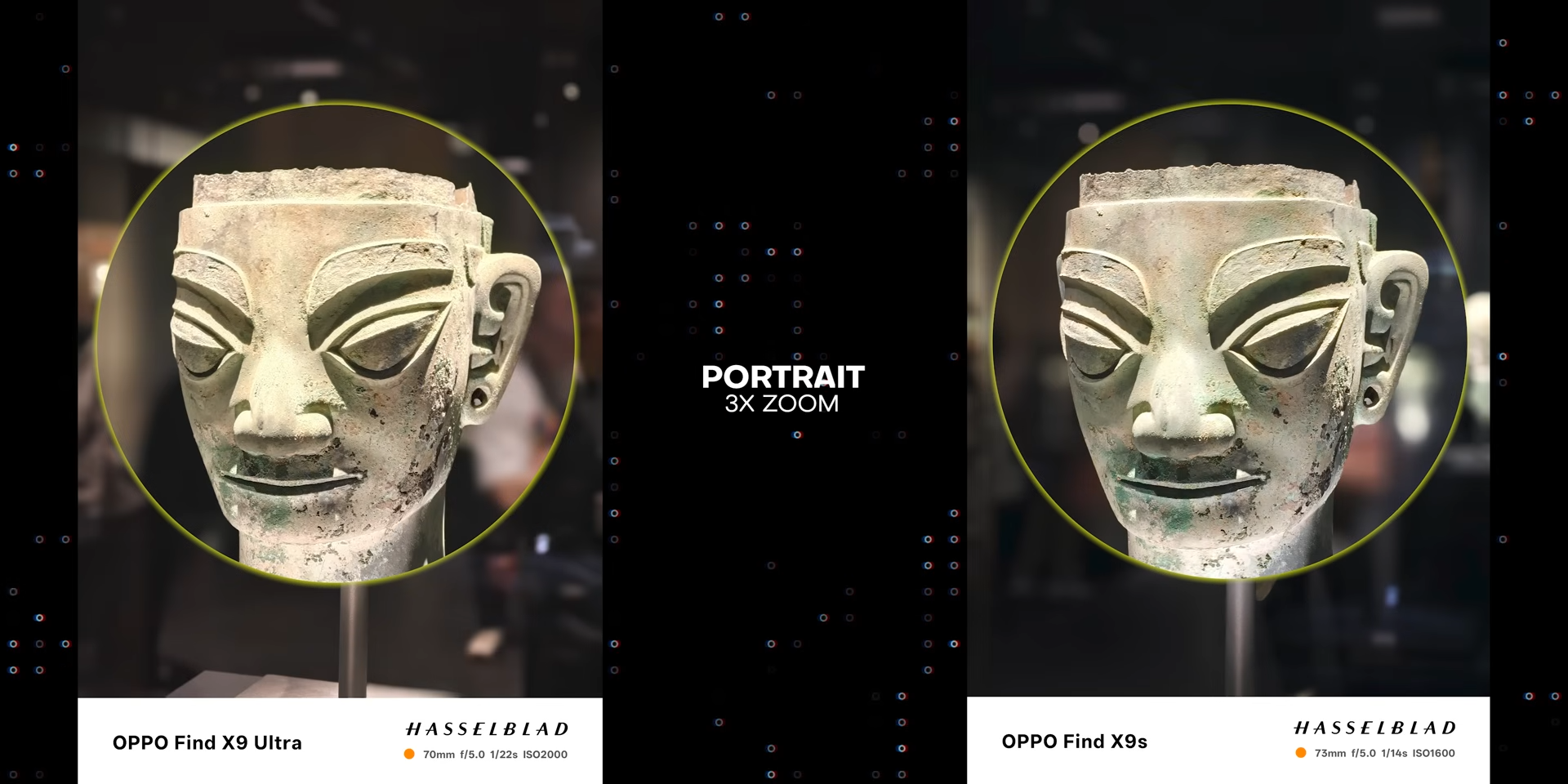 Perbandingan hasil foto artefak museum 3x dengan Find X9 Ultra dan Find X9s