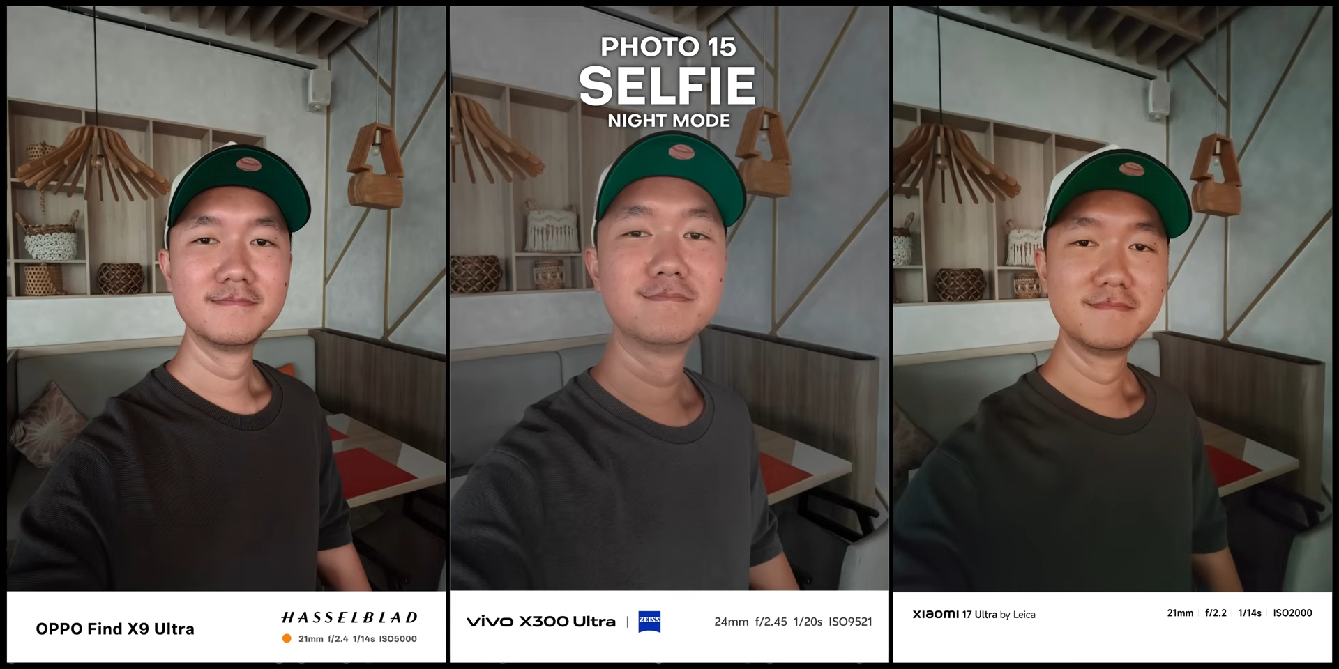 Perbandingan hasil foto selfie dengan night mode