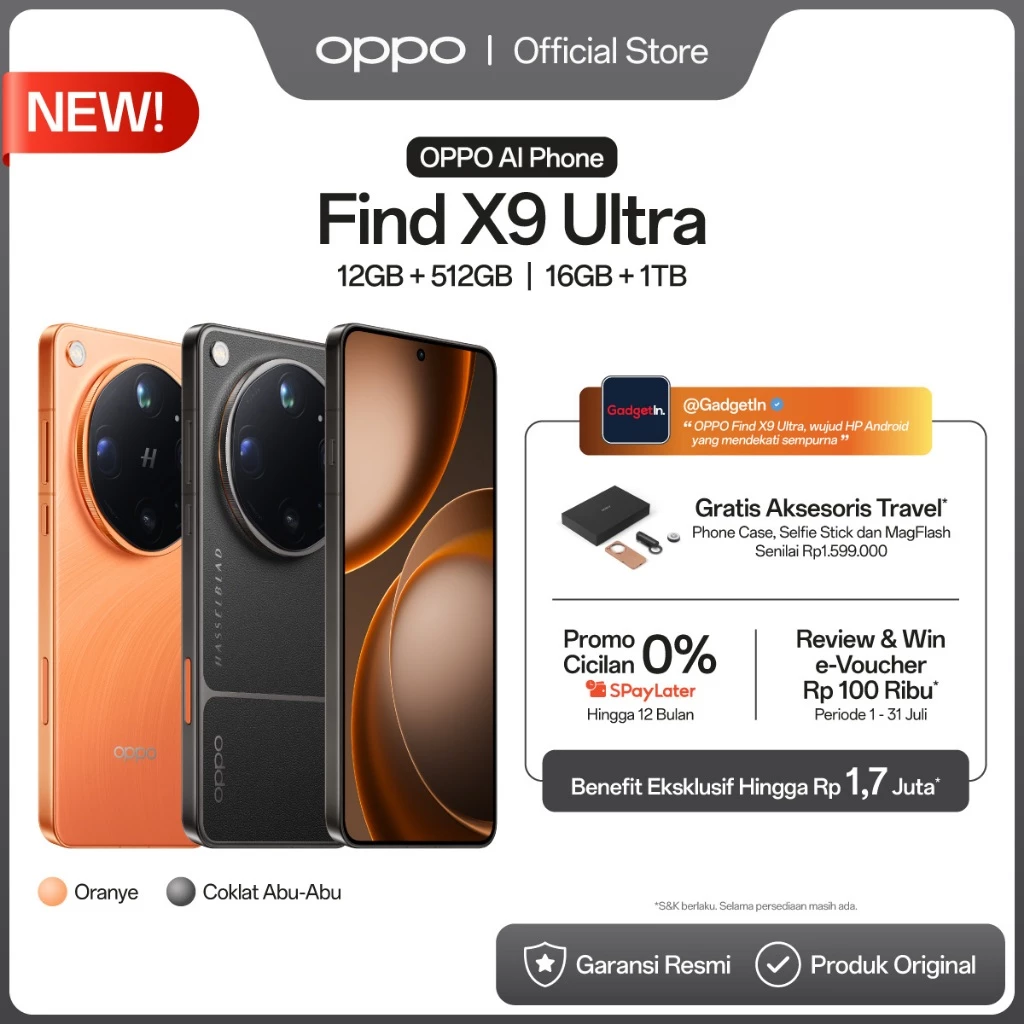 [BARU] OPPO Find X9 Ultra 12+512GB & 16GB+1TB [Hasselblad 50MP 10x Optik Telefoto, Kamera Ganda 200MP Hasselblad, Baterai...