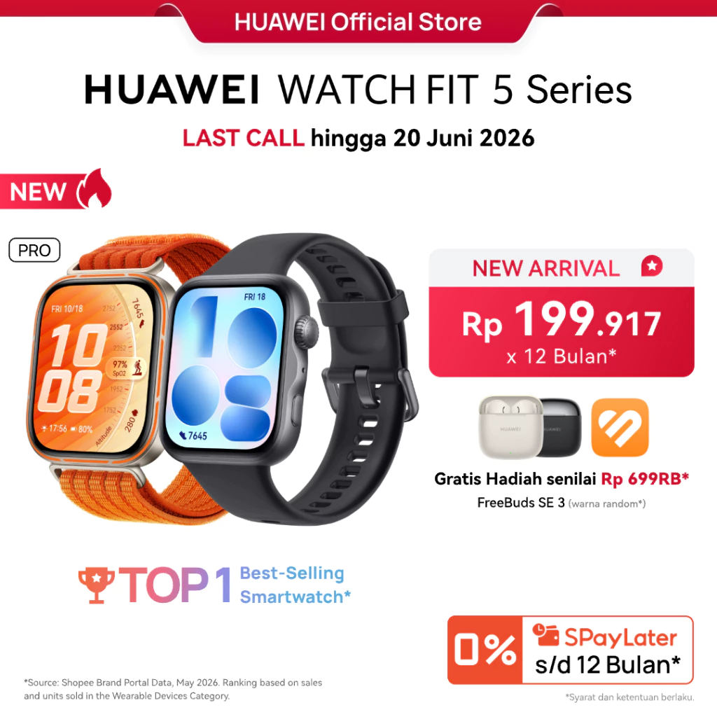 LAST CALL | Diskon s/d 300RB*] HUAWEI WATCH FIT 5 Series | Titanium* | Studi Risiko Diabetes & ECG* | Olahraga Outdoor Tingkat...