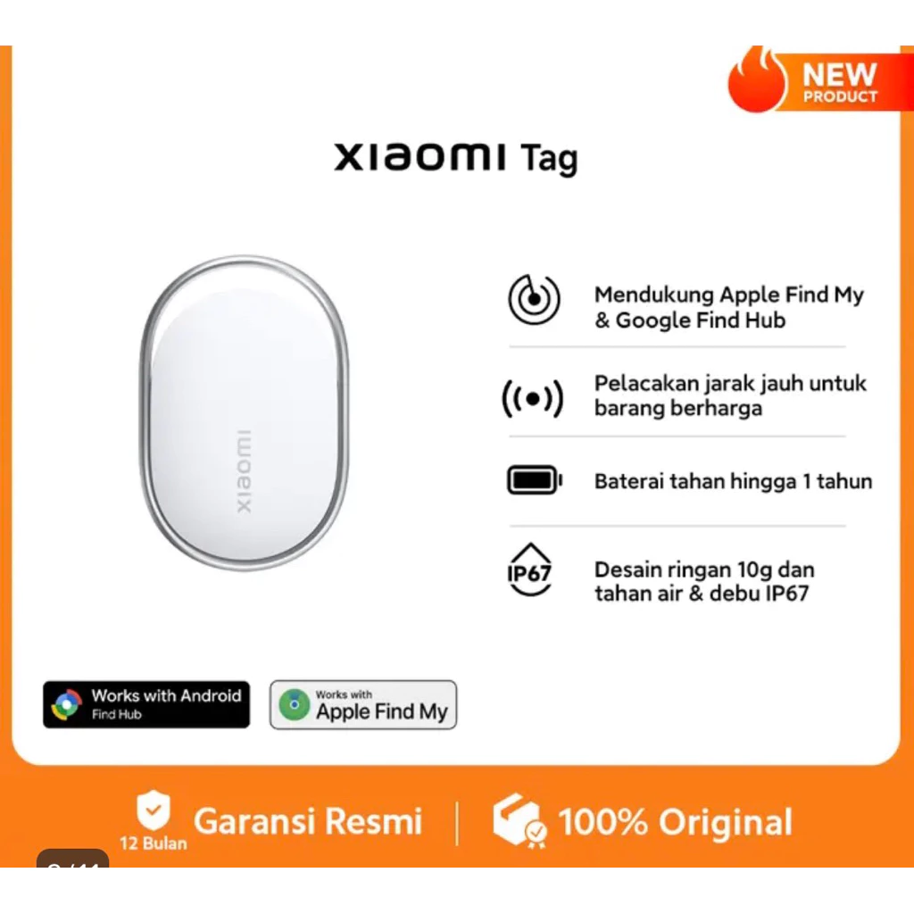 XiAOMi Tag | Support Apple Find My & Google Find Hub | Lacak Barang Jarak Jauh | Baterai Tahan Lama | Tahan Debu dan Air IP67 | GPS...