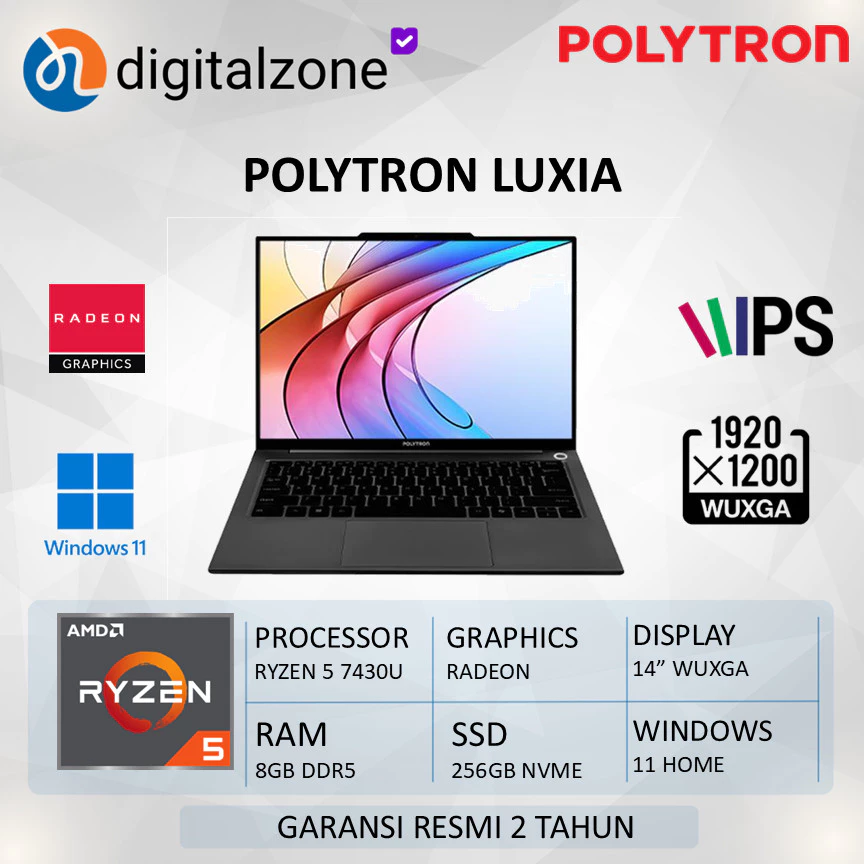 POLYTRON LUXIA - RYZEN 5 7430U 8GB 256GB 14.0 WUXGA IPS W11 2Y+ADP