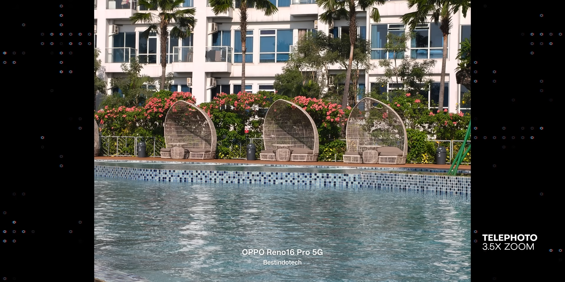 Foto area kolam renang dengan telephoto 3.5x zoom OPPO Reno16 Pro 5G