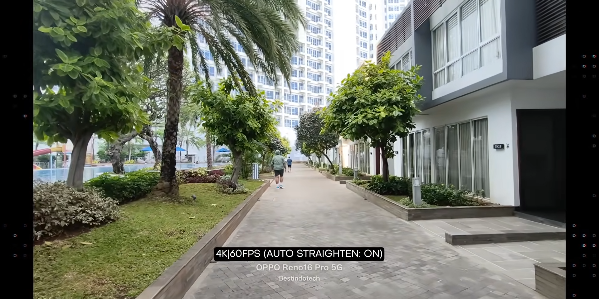 Cuplikan video area taman apartemen 4K 60fps dengan fitur auto straighten OPPO Reno16 Pro 5G