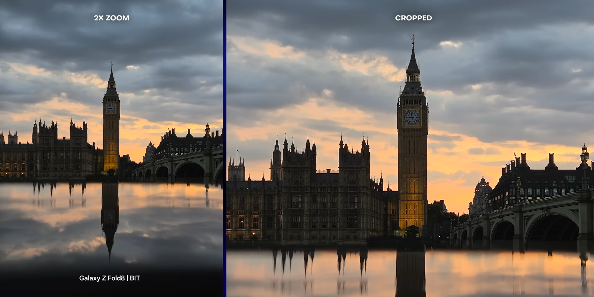 Hasil foto 2x zoom menara jam saat golden hour dengan Galaxy Z Fold8
