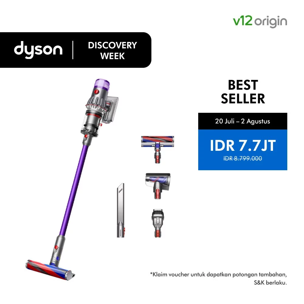 Dyson V12 Origin ™ Cordless Vacuum Cleaner - Penyedot Debu Serbaguna | Daya hisap kuat| Dengan teknologi penghilang kusut