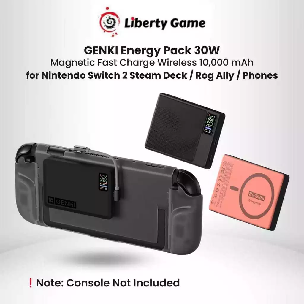 Genki Energy Pack 30W Magnetic Fast Charge Power Bank 10,000 mAh Digital Display Qi2 Wireless Charging for Nintendo Switch 2 / Steam...