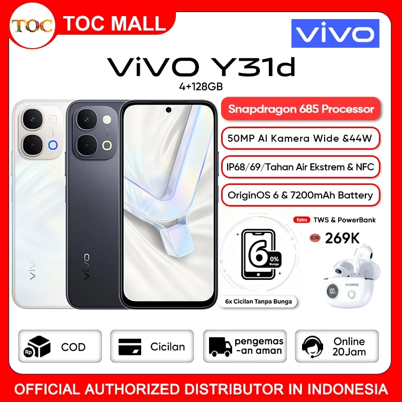 Vivo Y31d 4+128GB (4GB+4GB Extended RAM) - Snapdragon 685,7200mAh Baterai Non-Stop,IP68 & IP69