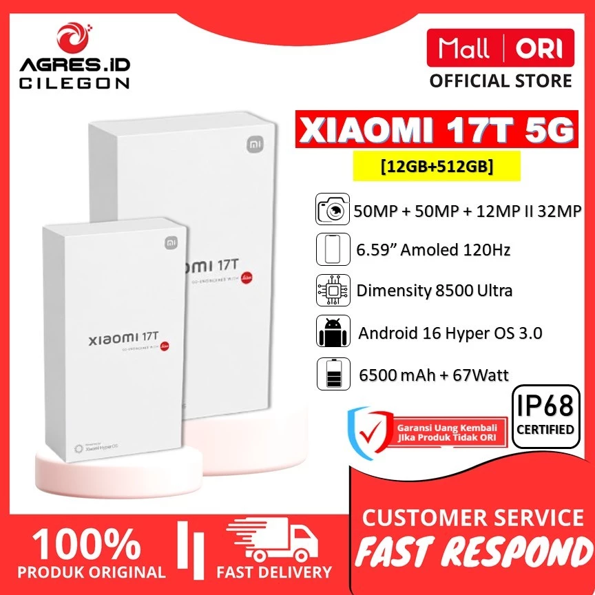 Xiaomi 17T 5G [12GB+512GB] Mediatek Dimensity 8500 Ultra II Layar 6.59" Amoled 120Hz II Baterai 6500mAh 67Watt II Garansi Resmi...