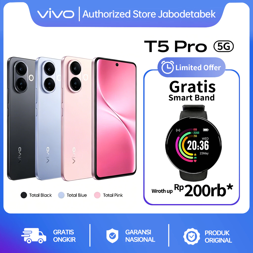 vivo T5 Pro 5G, Origin OS 6, 6500 mAh 90W Flashcharge, Dimensity 7400 Turbo, 50 MP IMX 882 Sony Camera