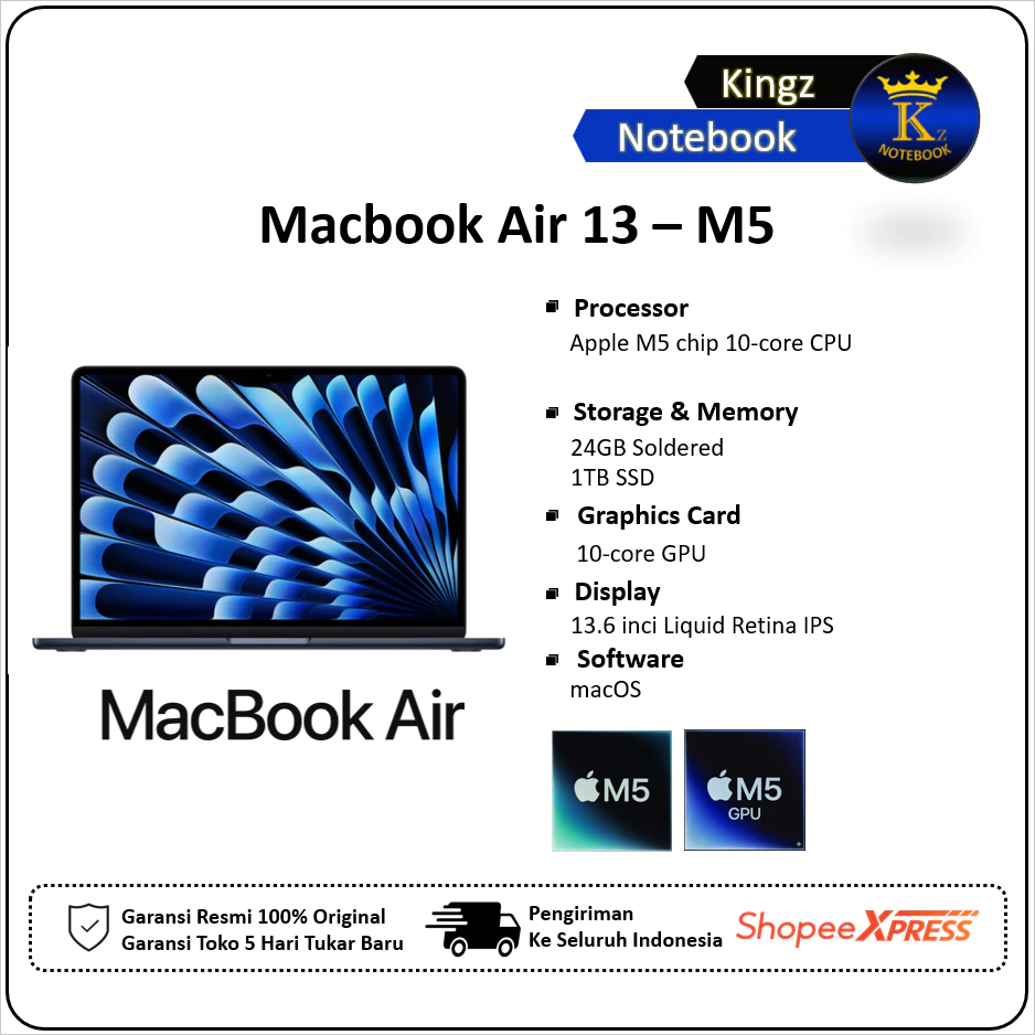 Midnight Macbook Air 13 M5 Chip 10 Core 10 Core GPU 24GB 1TB SSD Mac OS