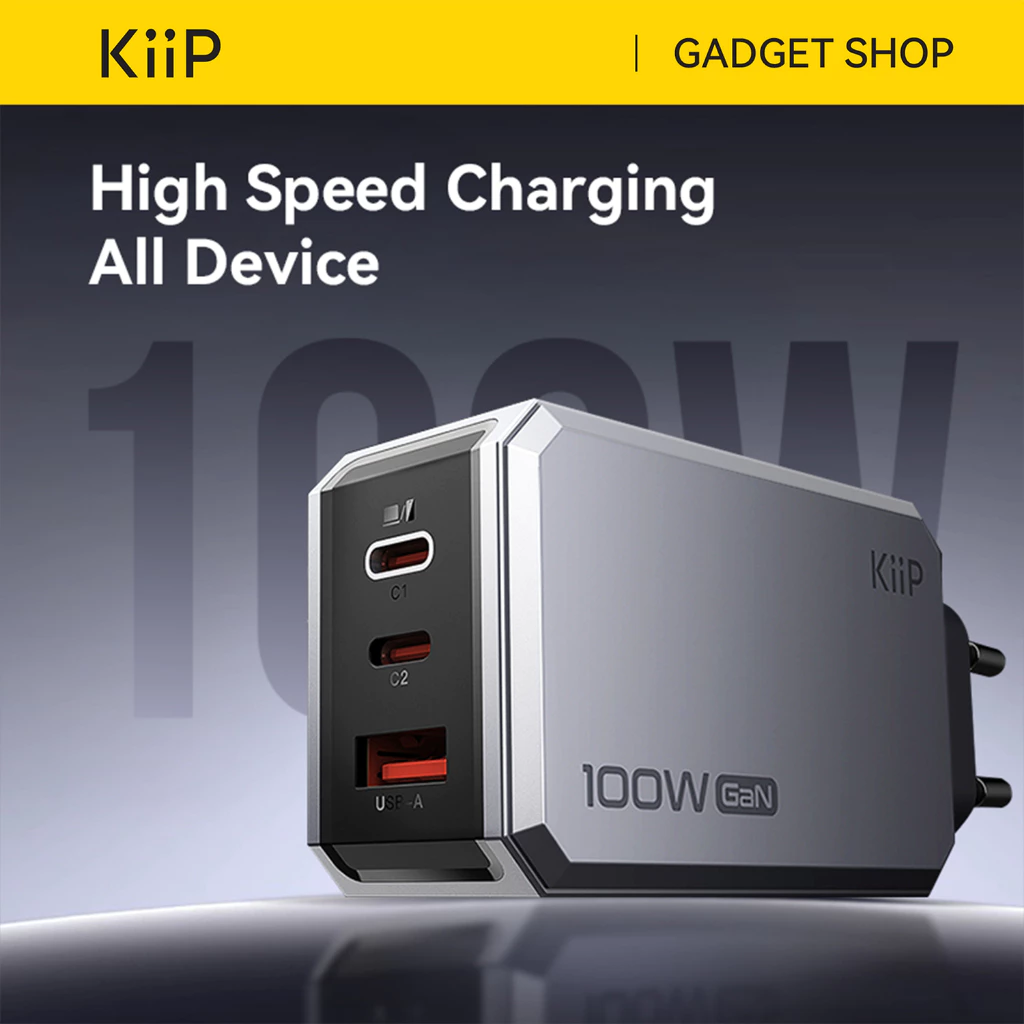 KiiP C101E Adaptor Gan6 Fast Charging 100w Kepala Charger Quick Charging Travel Adapter