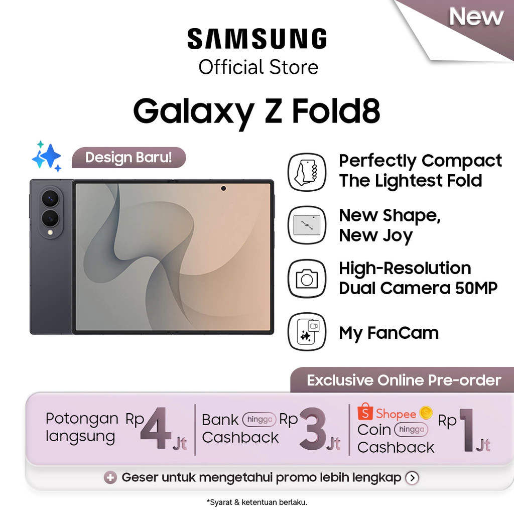 Samsung Galaxy Z Fold8 [16GB/1TB] - Graphite | Hp AI | 4800mAh | Desain Terbaru