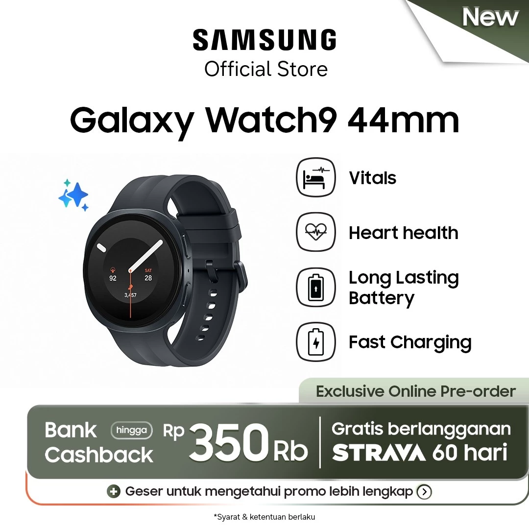 Samsung Galaxy Watch9 44mm - Graphite | Heart Health | Baterai Tahan Lama