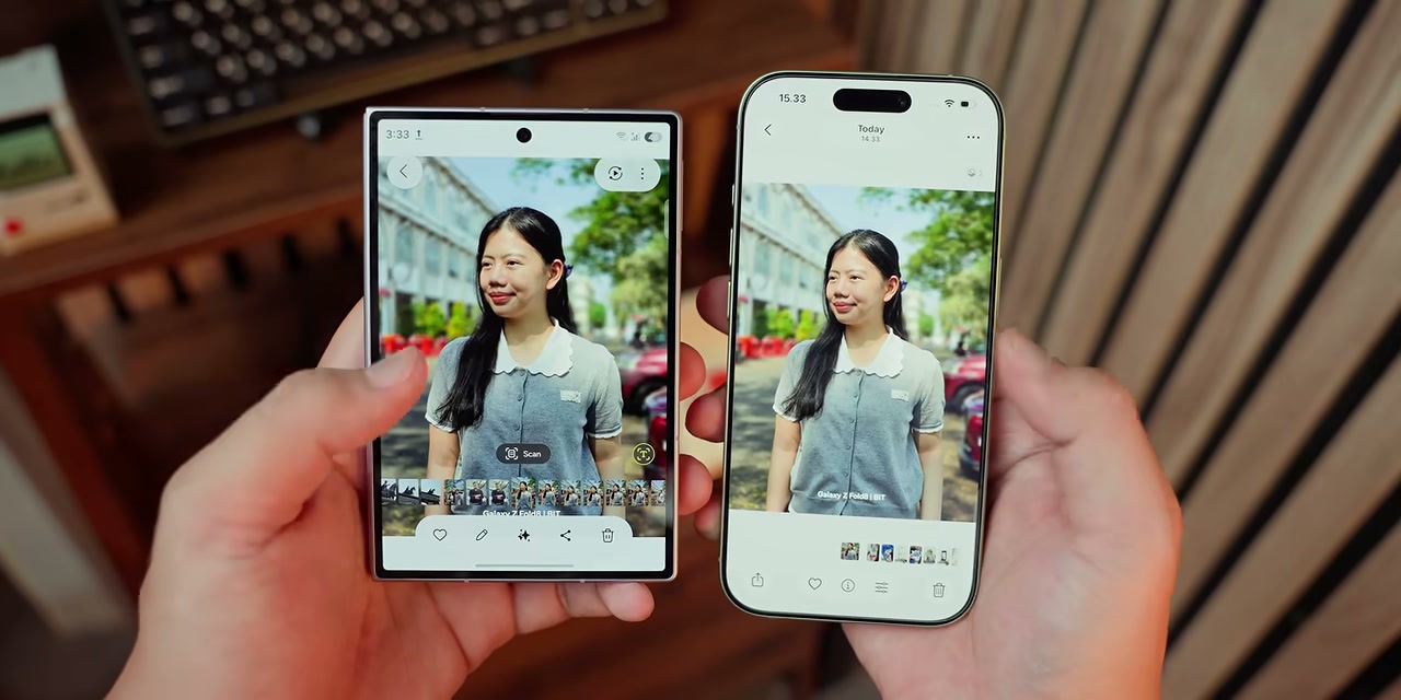 Perbandingan hasil foto portrait di Samsung Z Fold 8 dan iPhone