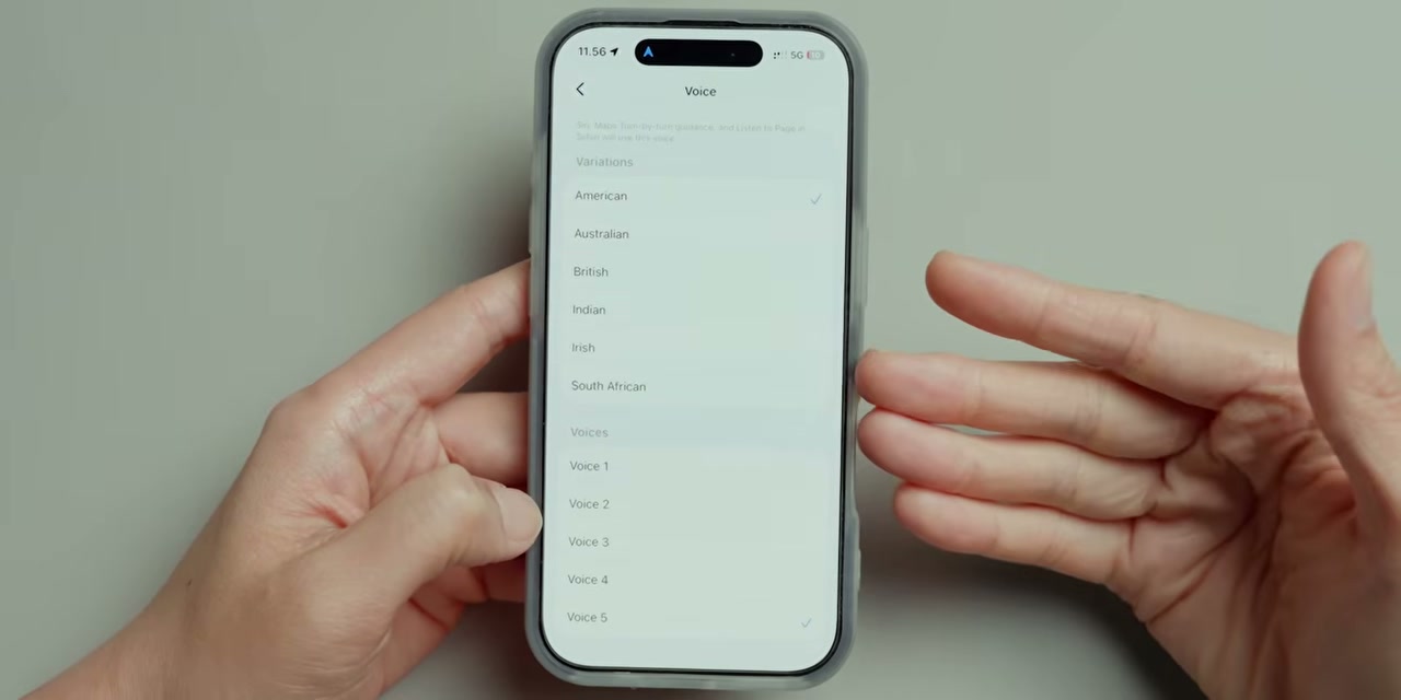 Pilihan variasi suara Siri dalam pengaturan