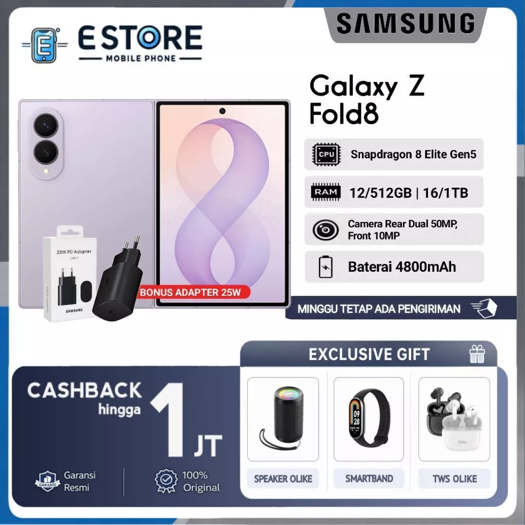 Samsung Galaxy Z Fold8 [12/512GB] [16/1TB] - Dual Camera 50MP, Snapdragon 8 Elite Gen5 - Fold 8