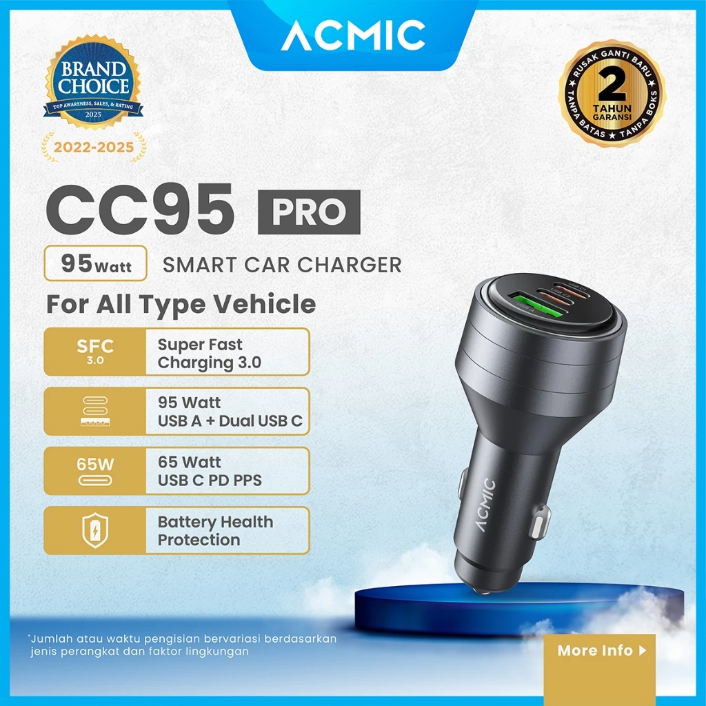 [New Launch] ACMIC CC95 PRO 95W USB A + Dual USB Type C Car Charger PD PPS Super Fast Charging 2.0