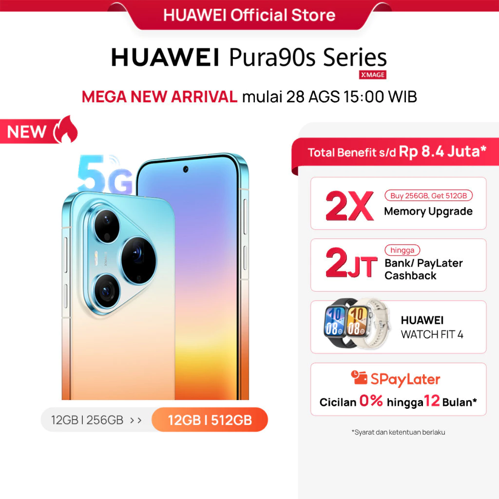 [SEGERA HADIR | 28 AGS 15:00 WIB] HUAWEI Pura 90s Series 12/512GB | 5G | 200MP Telephoto* l True-to-Colour Camera 2.0 l HP AI |...