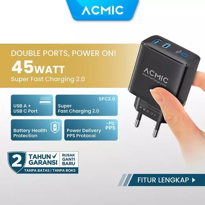 Acmic Techlife - Cpd45 Type C 45W Charger Super Fast Charging 2.0 Adaptor Compatible For Samsung