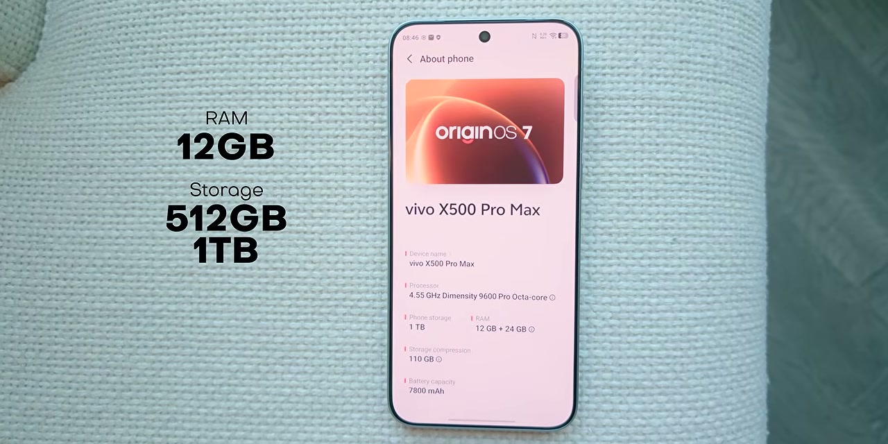 Informasi prosesor, penyimpanan, RAM, dan baterai Vivo X500 Pro Max